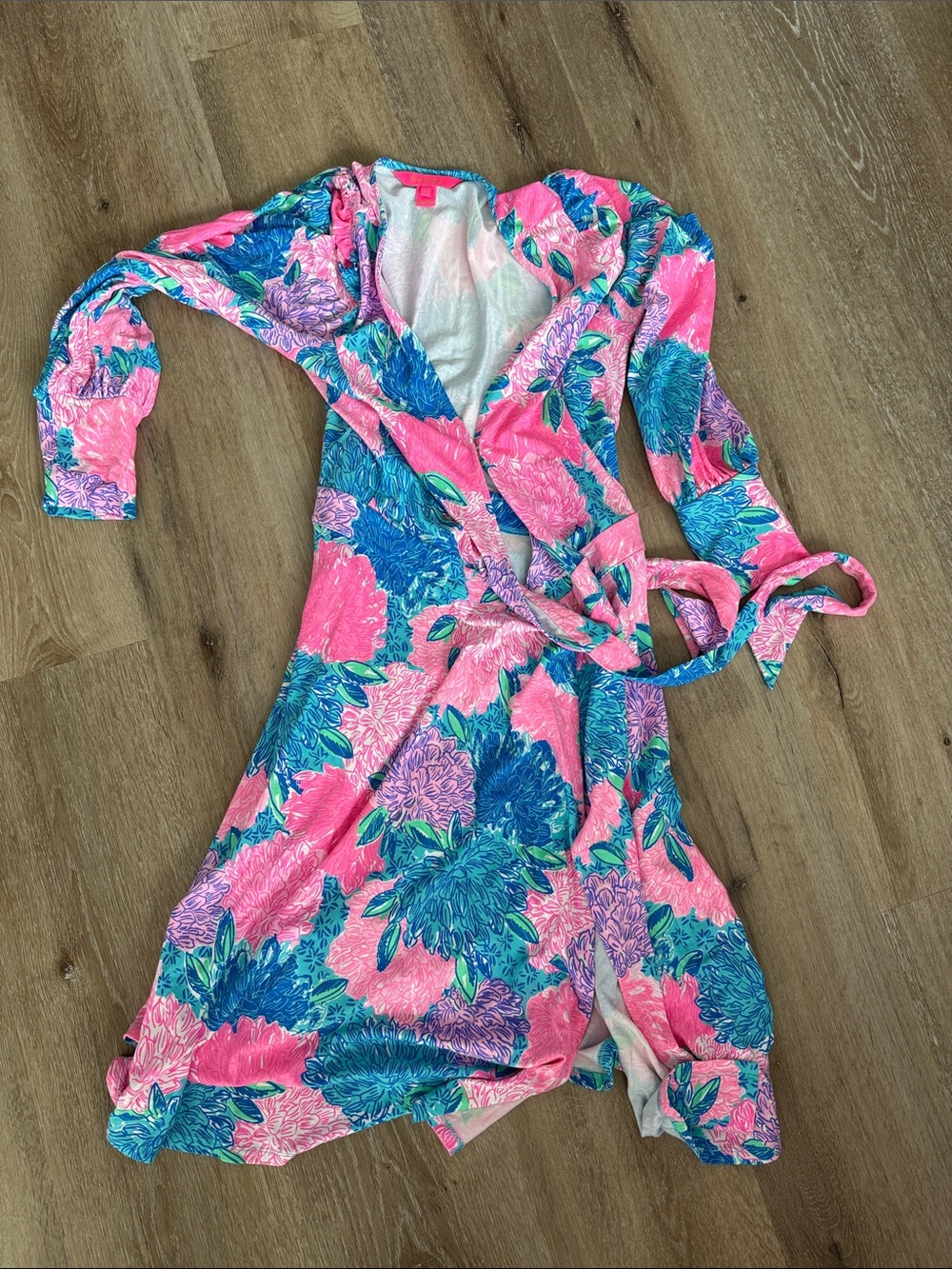 Lilly Pulitzer Pink-Accented Blue Floral wrap dress